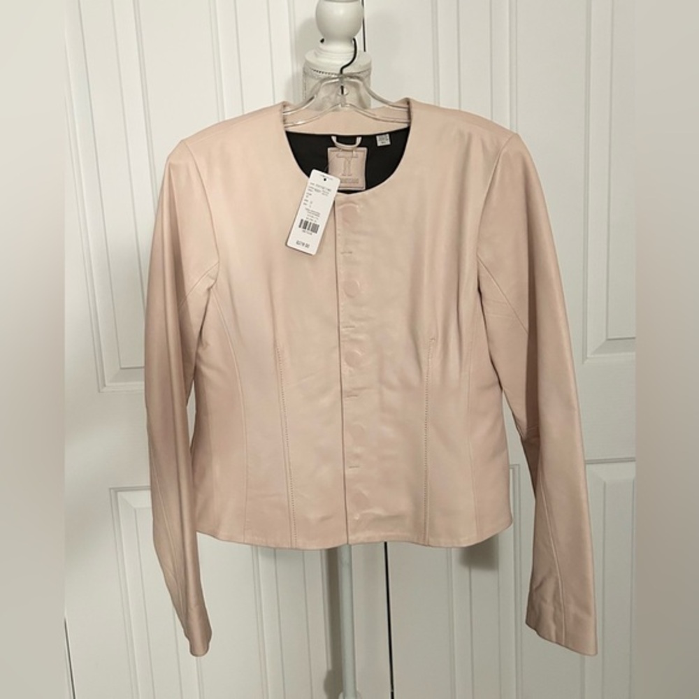 NWT TRISTAN Women Real Leather Light Pink Jacket, Magnetic Closure, Size Large
